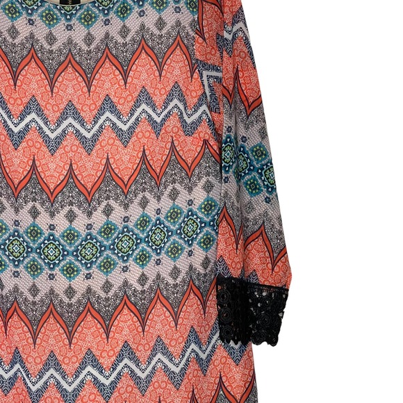 Speechless Lace Trim Long Sleeve Shift Dress Geo Lined Zip Back Women Size 11 - Picture 3 of 8